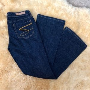 Seven7 classic flare dark wash denim blue jeans